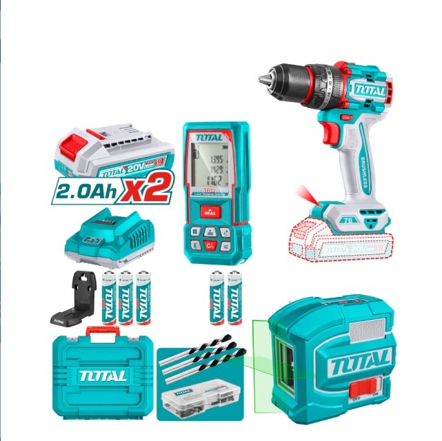 KIT TALADRO PERCUTOR 76NM+NIVEL + MEDIDOR LASER TOTAL C/MALE